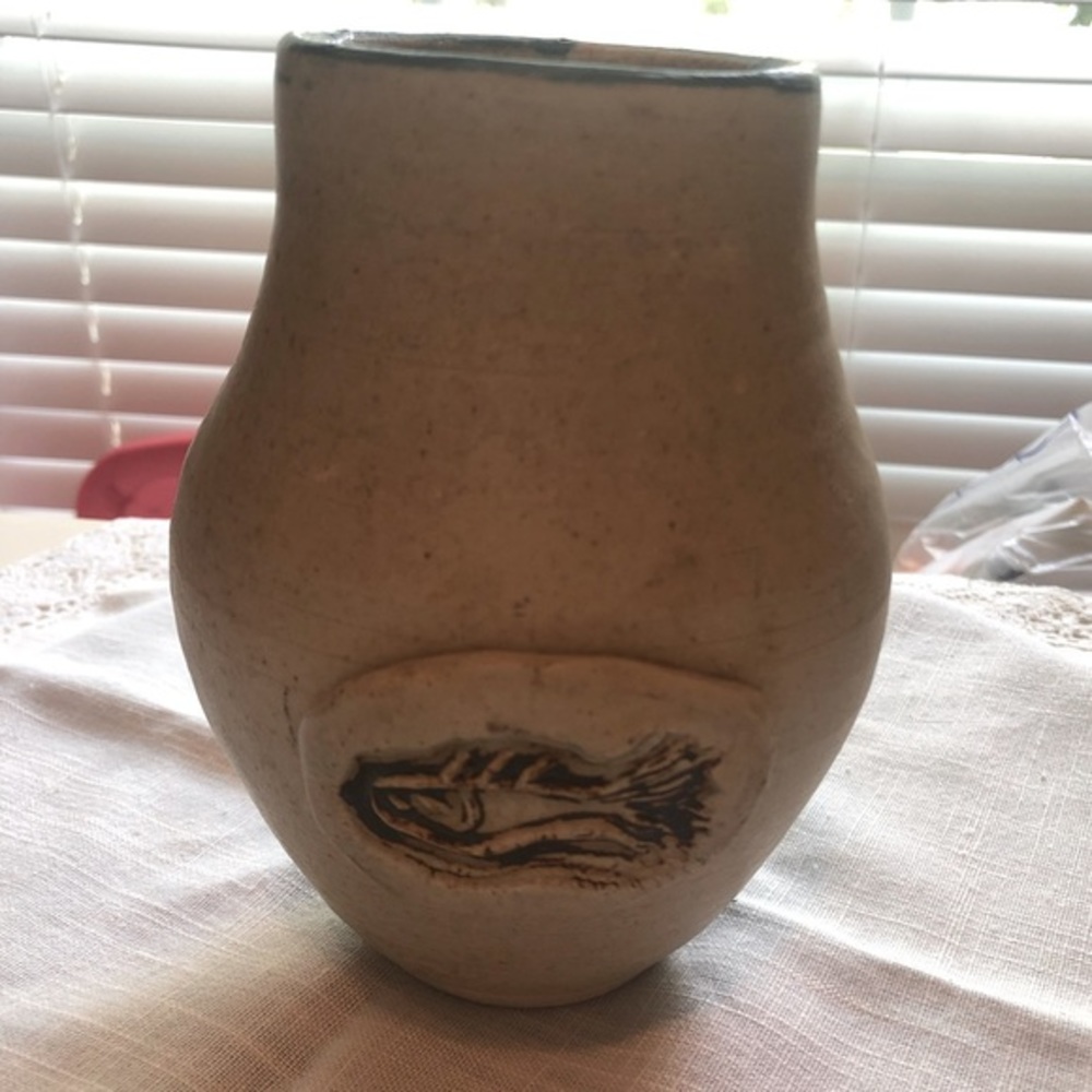 Handmade Primitive Vase with Fish